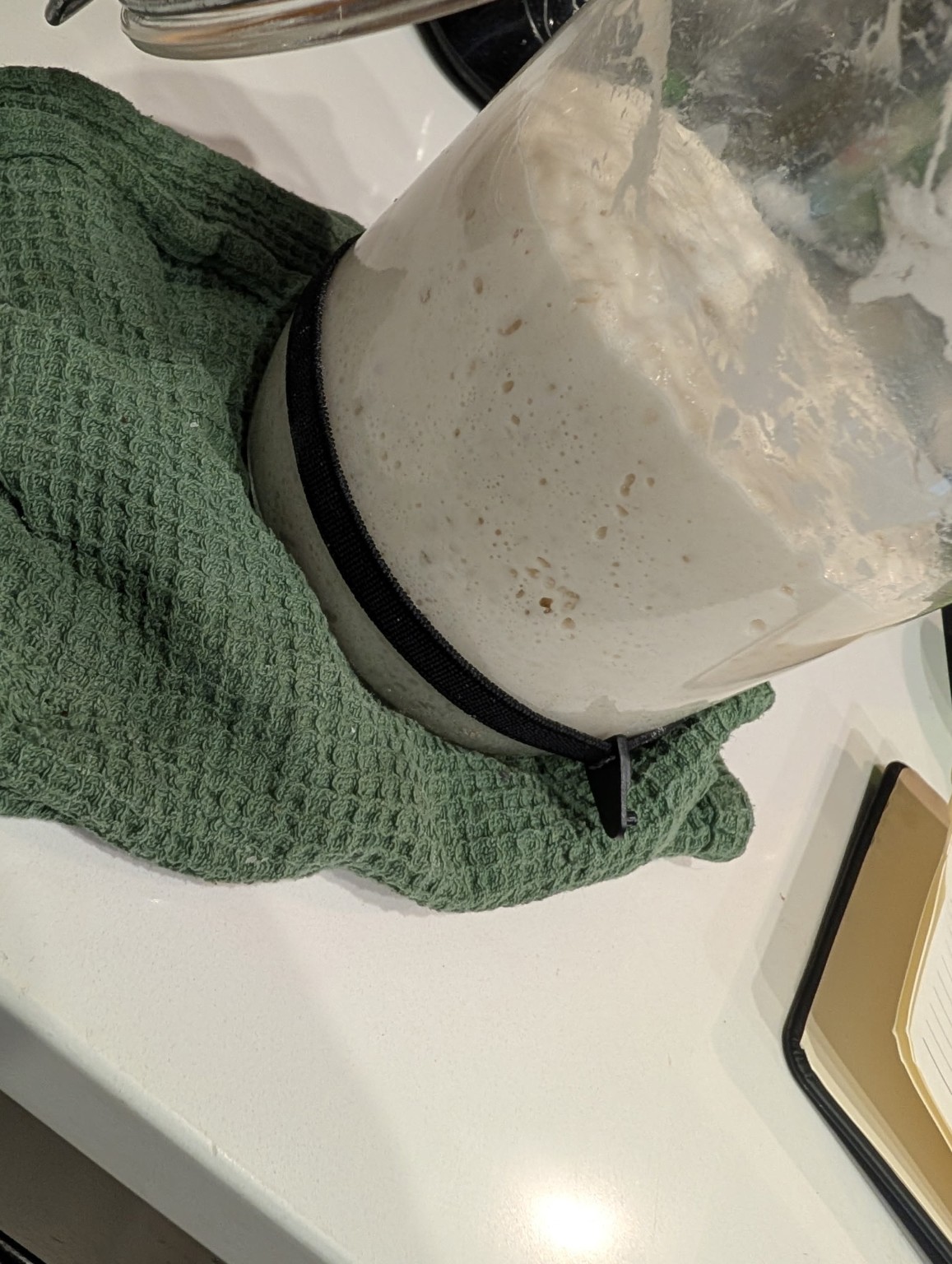 Sourdough starter fermenting in jar